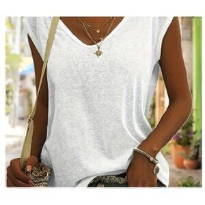 Women's Cap Sleeve V-Neck T-Shirt in White Size XXL